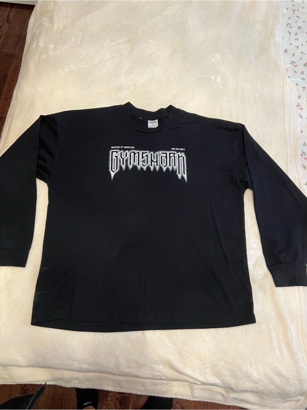 Gymshark Black Tee with Distressed White Logo Graphic